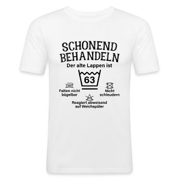 Schonend Behandeln 63. Geburtstag Der Alte Lappen - Männer Slim Fit T-Shirt - Weiß - Vorne - Nik (191cm)
