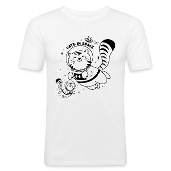 Cats In Space - Cat Astronaut Cute Funny Print - Men's Slim Fit T-Shirt - white - Front - Nik (191cm)