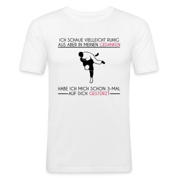 In meinen Gedanken | Judo T-Shirts - Männer Slim Fit T-Shirt - Weiß - Vorne - Nik (191cm)