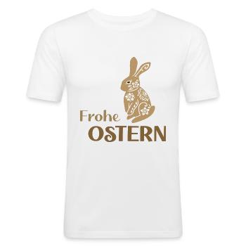 Frohe-Ostern - Männer Slim Fit T-Shirt - Weiß - Vorne - Nik (191cm)