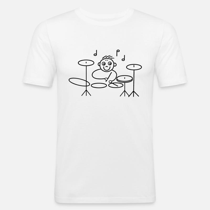 Cool drummer on drums - Men's Slim Fit T-Shirt - white