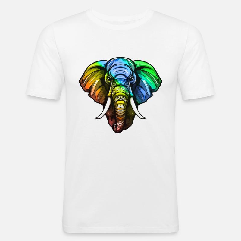 Elefant Kopf Bunt - Männer Slim Fit T-Shirt - Weiß