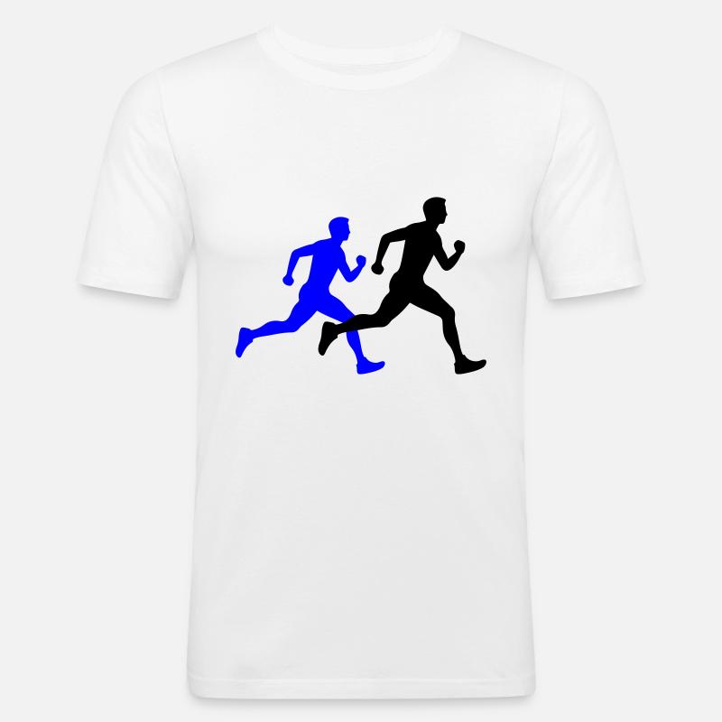 Running Marathon Mann Silhouette - Männer Slim Fit T-Shirt - Weiß