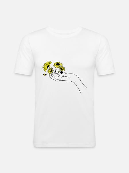 Hand mit Blumen - Männer Slim Fit T-Shirt - Weiß