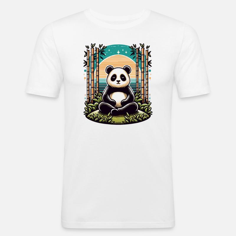 Mnich Panda Buddha modlący się w bambusowej świątyni - Obcisła koszulka męska - biały