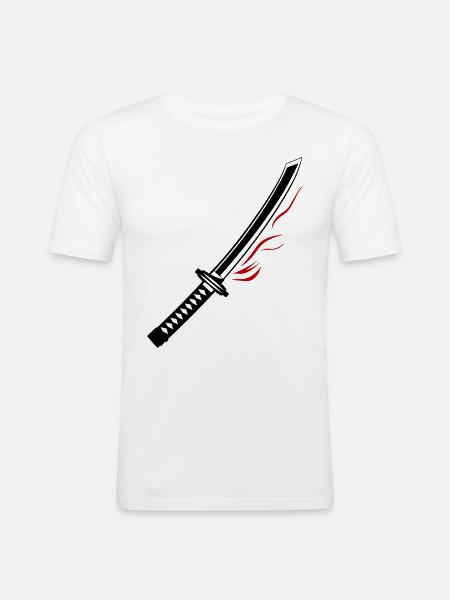Samurai Schwert Icon - Männer Slim Fit T-Shirt - Weiß