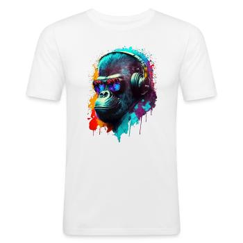 Gorilla Affe DJ Kopfhörer Sonnenbrille Club Musik - Männer Slim Fit T-Shirt - Weiß - Vorne - Nik (191cm)