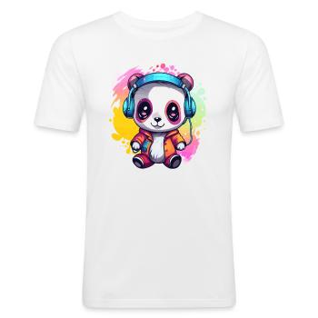 Mignon Arty Panda Dj House Music Dj - T-shirt près du corps Homme - blanc - Devant - Nik (191cm)