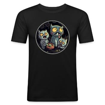 Effrayant Zombie Chats Horreur Halloween Zombie - T-shirt près du corps Homme - noir - Devant - Nik (191cm)