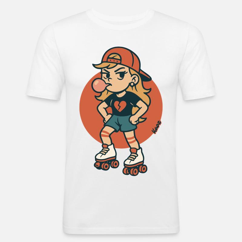 Rollschuh Mädchen mit Kaugummi - Männer Slim Fit T-Shirt - Weiß