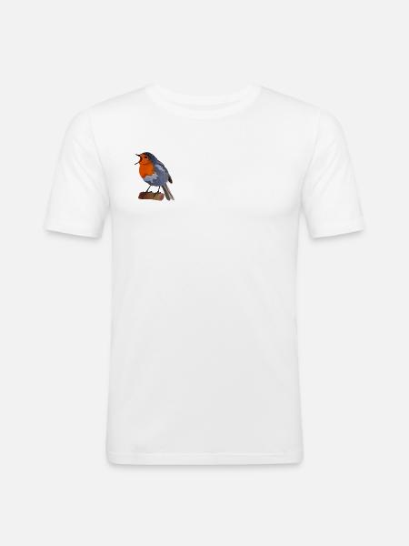 Robin Bird Illustration on Textile - Men's Slim Fit T-Shirt - white