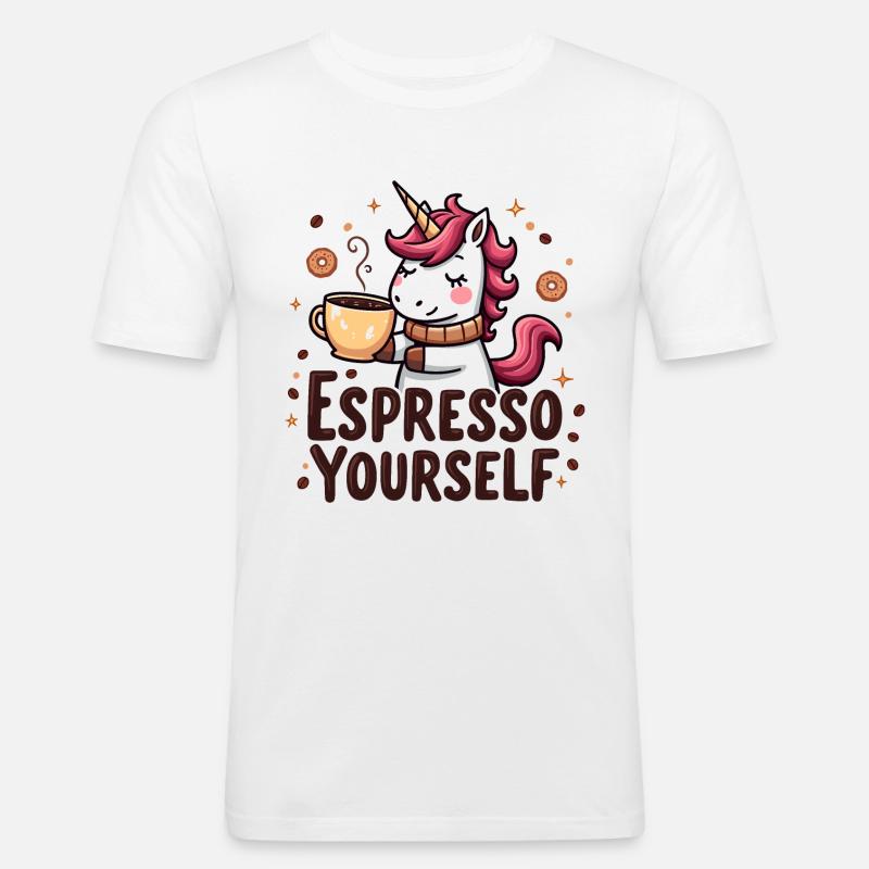 Espresso Yourself Einhorn-Design - Männer Slim Fit T-Shirt - Weiß