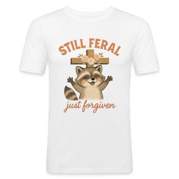 Raton Laveur Foi Phrase Humour Chrétien - T-shirt près du corps Homme - blanc - Devant - Nik (191cm)