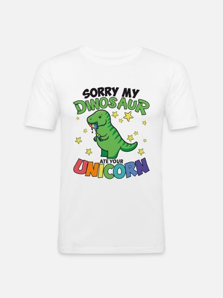 Dinosaure mangeant une dinosaure - T-shirt près du corps Homme - blanc