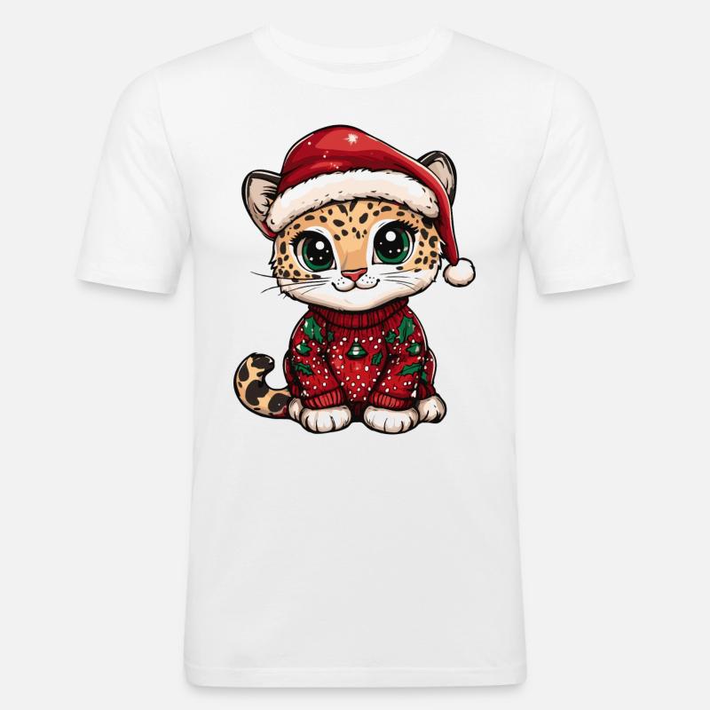 Leopard Weihnachten Comic - Männer Slim Fit T-Shirt - Weiß