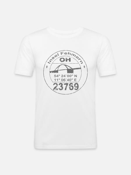 Fehmarn Stempel - Männer Slim Fit T-Shirt - Weiß
