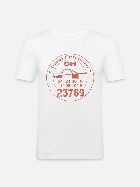 Fehmarn Stempel - Männer Slim Fit T-Shirt - Weiß