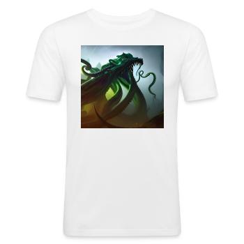 Cthulhu Big Dark mit Tentakeln - Männer Slim Fit T-Shirt - Weiß - Vorne - Nik (191cm)