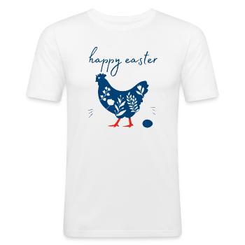 Happy Easter. Happy Easter. Easter egg and hen - Men's Slim Fit T-Shirt - white - Front - Nik (191cm)