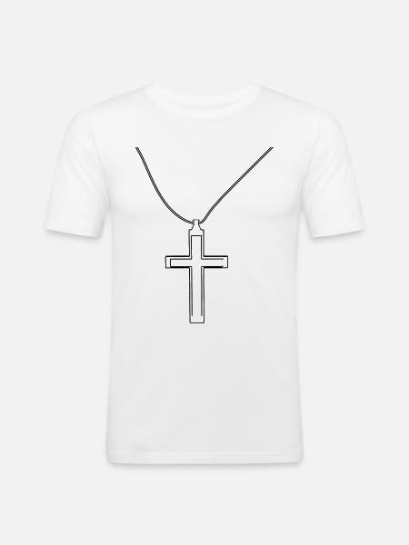 collier Croix - T-shirt près du corps Homme - blanc