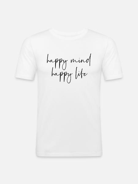 heureux vie heureuse - T-shirt près du corps Homme - blanc