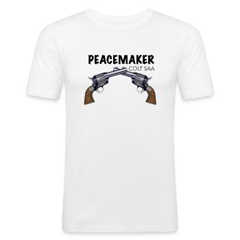 Revolver Colt SAA Peacemaker - Männer Slim Fit T-Shirt - Weiß - Vorne - Nik (191cm)
