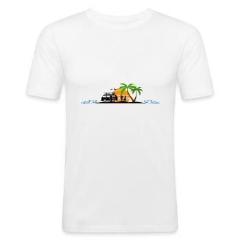 CAMPER BUS VAN Reise Palmen Süden - Männer Slim Fit T-Shirt - Weiß - Vorne - Nik (191cm)