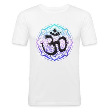 Om Goa spirituell Meditation Rave Festival Buddha - Männer Slim Fit T-Shirt - Weiß - Vorne - Nik (191cm)