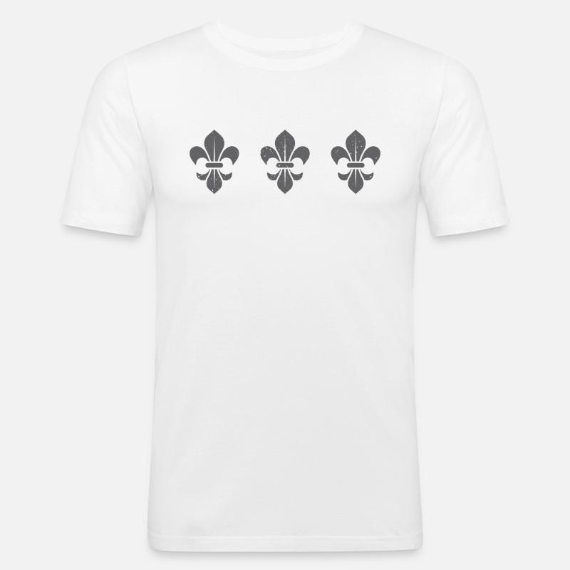 Fleur De Lys / Dunkelgrau - Männer Slim Fit T-Shirt - Weiß