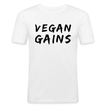 Vegan Gains - Men's Slim Fit T-Shirt - white - Front - Nik (191cm)