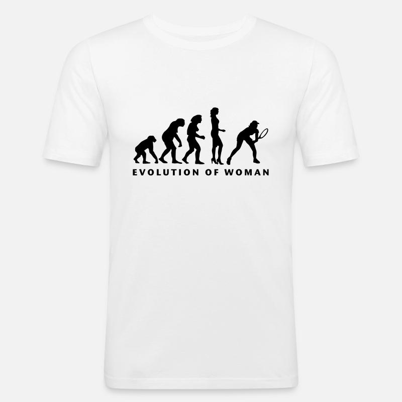 evolution_female_tennis_b_1c - Männer Slim Fit T-Shirt - Weiß