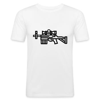 Fusil de chasse sniper - T-shirt près du corps Homme - blanc - Devant - Nik (191cm)