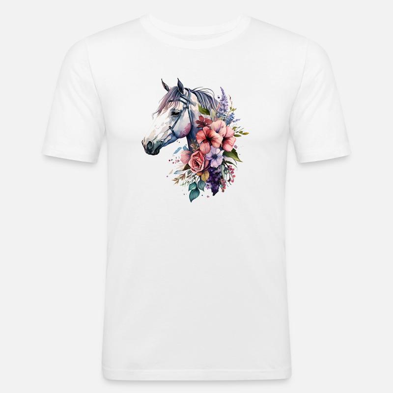 Pferd Boho Blumen Design - Männer Slim Fit T-Shirt - Weiß