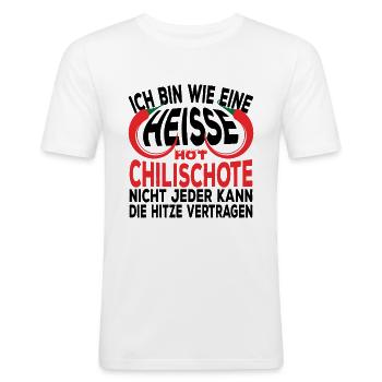 Freche Sprüche - Heisse Chilischote Spruch Lustig - Männer Slim Fit T-Shirt - Weiß - Vorne - Nik (191cm)