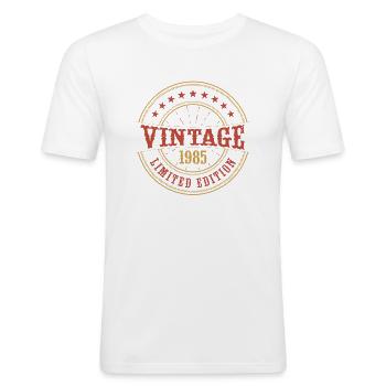 Vintage 1985 Vintage Jubiläum Geschenkidee 1985 - Männer Slim Fit T-Shirt - Weiß - Vorne - Nik (191cm)