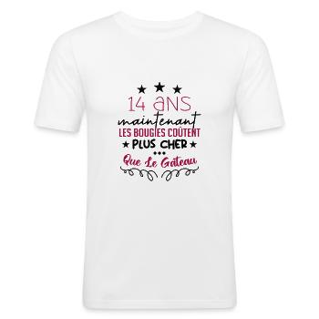 humour anniversaire 14 ans - T-shirt près du corps Homme - blanc - Devant - Nik (191cm)