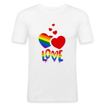 Love Regenbogen Herzen Pride - Männer Slim Fit T-Shirt - Weiß - Vorne - Nik (191cm)