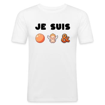 Rébus métier « Boulanger » - T-shirt près du corps Homme - blanc - Devant - Nik (191cm)