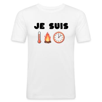 Rébus métier « Chauffeur » - T-shirt près du corps Homme - blanc - Devant - Nik (191cm)