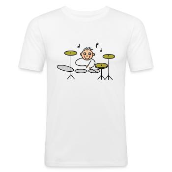 Drummer in action on drums - Men's Slim Fit T-Shirt - white - Front - Nik (191cm)