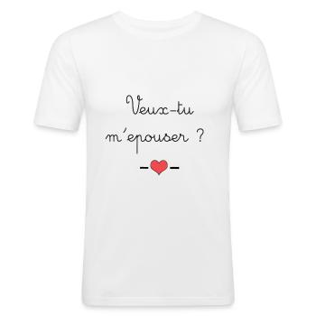 Veux-tu m'épouser? - T-shirt près du corps Homme - blanc - Devant - Nik (191cm)
