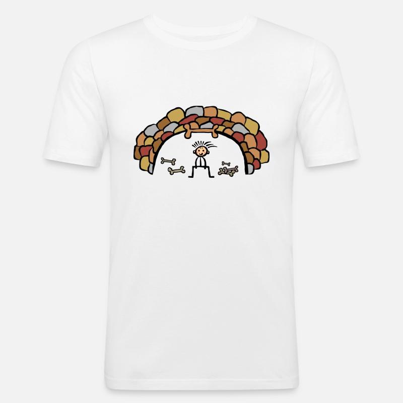 Evolution Höhle Höhlenmensch - Männer Slim Fit T-Shirt - Weiß