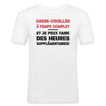 Casse-couilles À Temps Complet - T-shirt près du corps Homme - blanc - Devant - Nik (191cm)