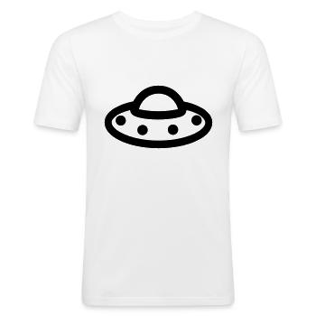 fliegende Untertasse - Männer Slim Fit T-Shirt - Weiß - Vorne - Nik (191cm)
