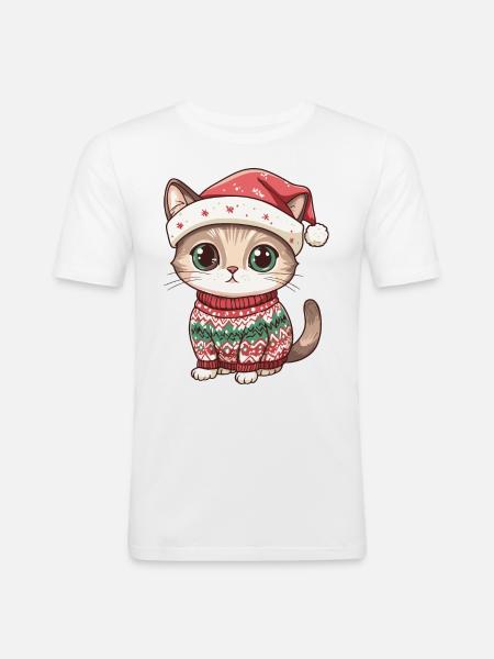 Cat Christmas Comic - Men's Slim Fit T-Shirt - white