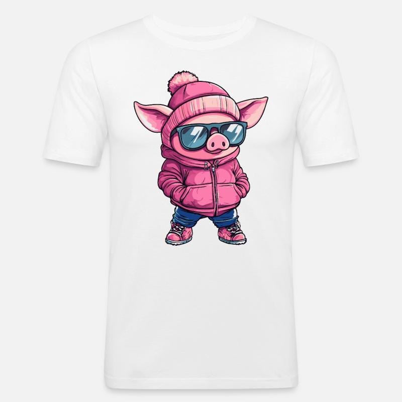 Schwein Cool Comic - Männer Slim Fit T-Shirt - Weiß