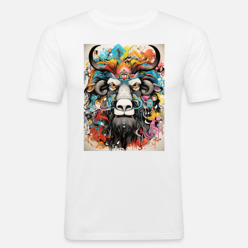 bison graffiti geometrie - Männer Slim Fit T-Shirt - Weiß