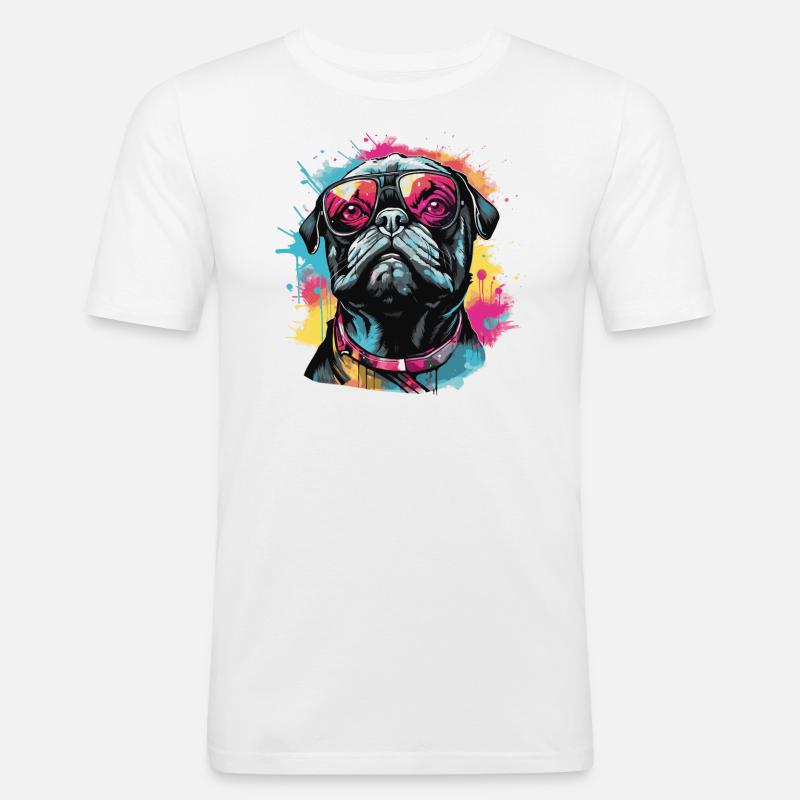 Mops Hund mit Sonnenbrille - Männer Slim Fit T-Shirt - Weiß