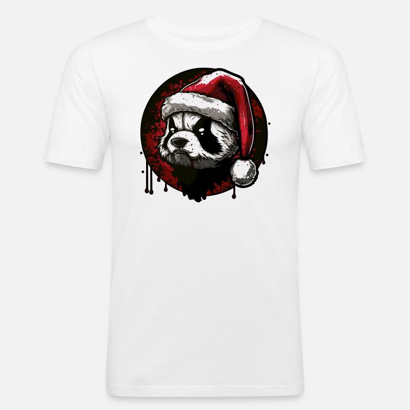 Weihnachtspanda - Männer Slim Fit T-Shirt - Weiß
