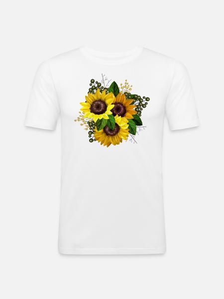 Gul solsikkegrafikk - Slim Fit T-skjorte for menn - hvit